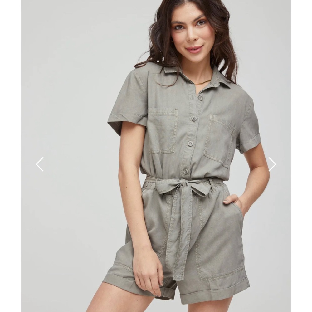 Bella Dahl utility rolled hem romper - Soft Army Green Size Small